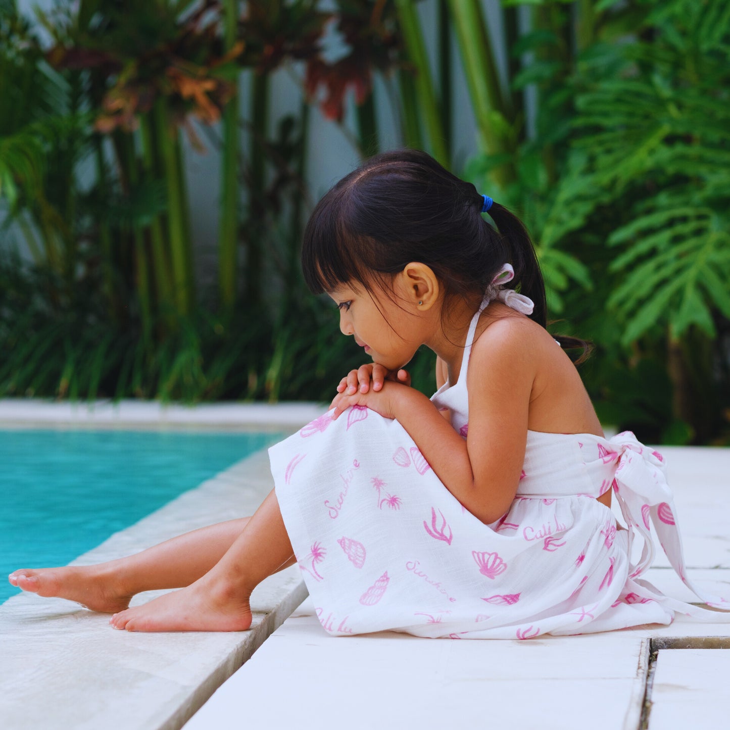 Milly Dress - Girls Pink Linen Dress with Seashell Print | Cali Lu