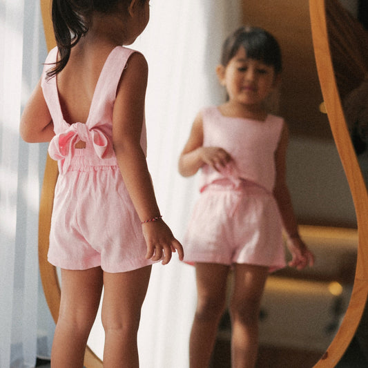 Lulu Set - Girls Pink Linen Two Piece Set | Cali Lu