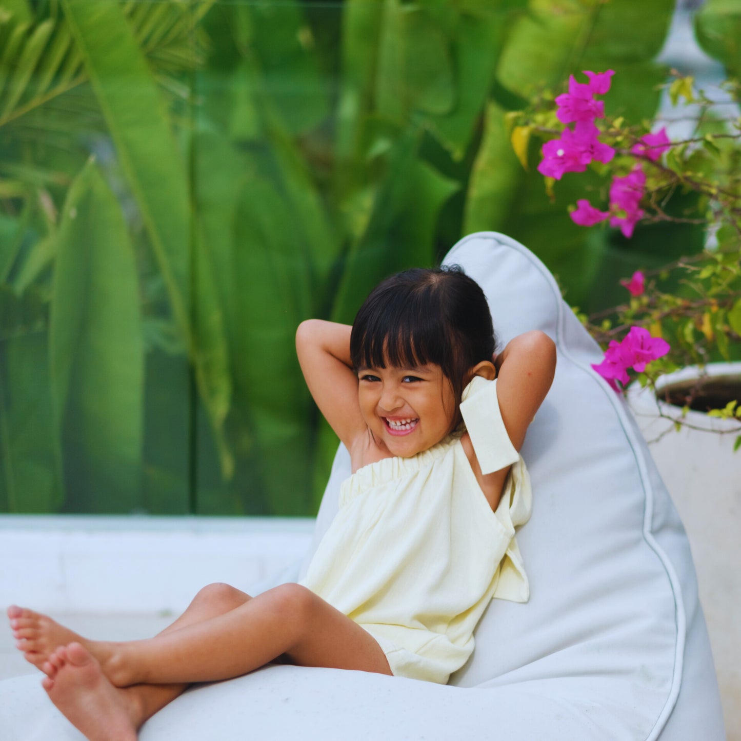 Lemonade Playsuit - Girls One Shoulder Linen Romper | Cali Lu