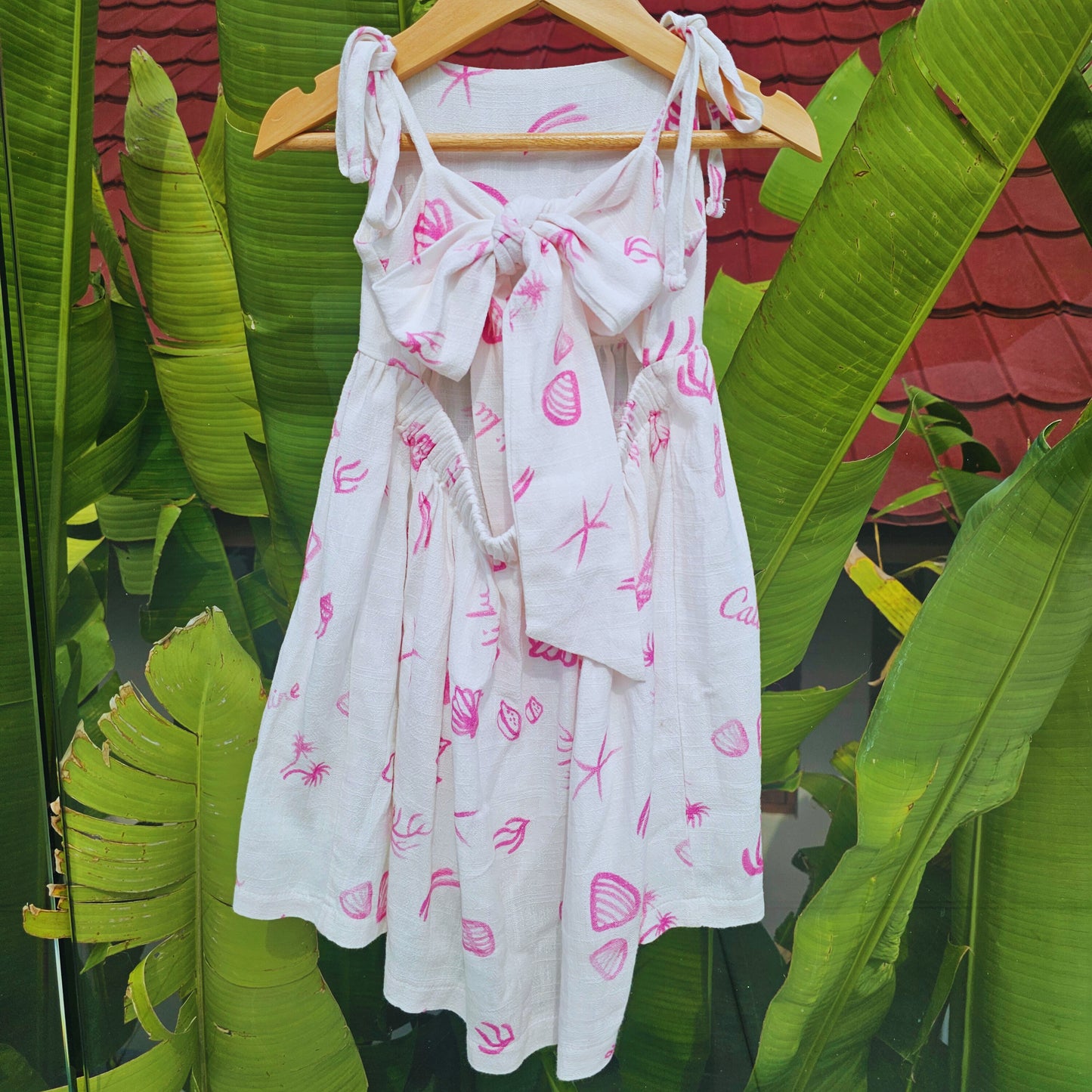 Milly Dress - Girls Pink Linen Dress with Seashell Print | Cali Lu