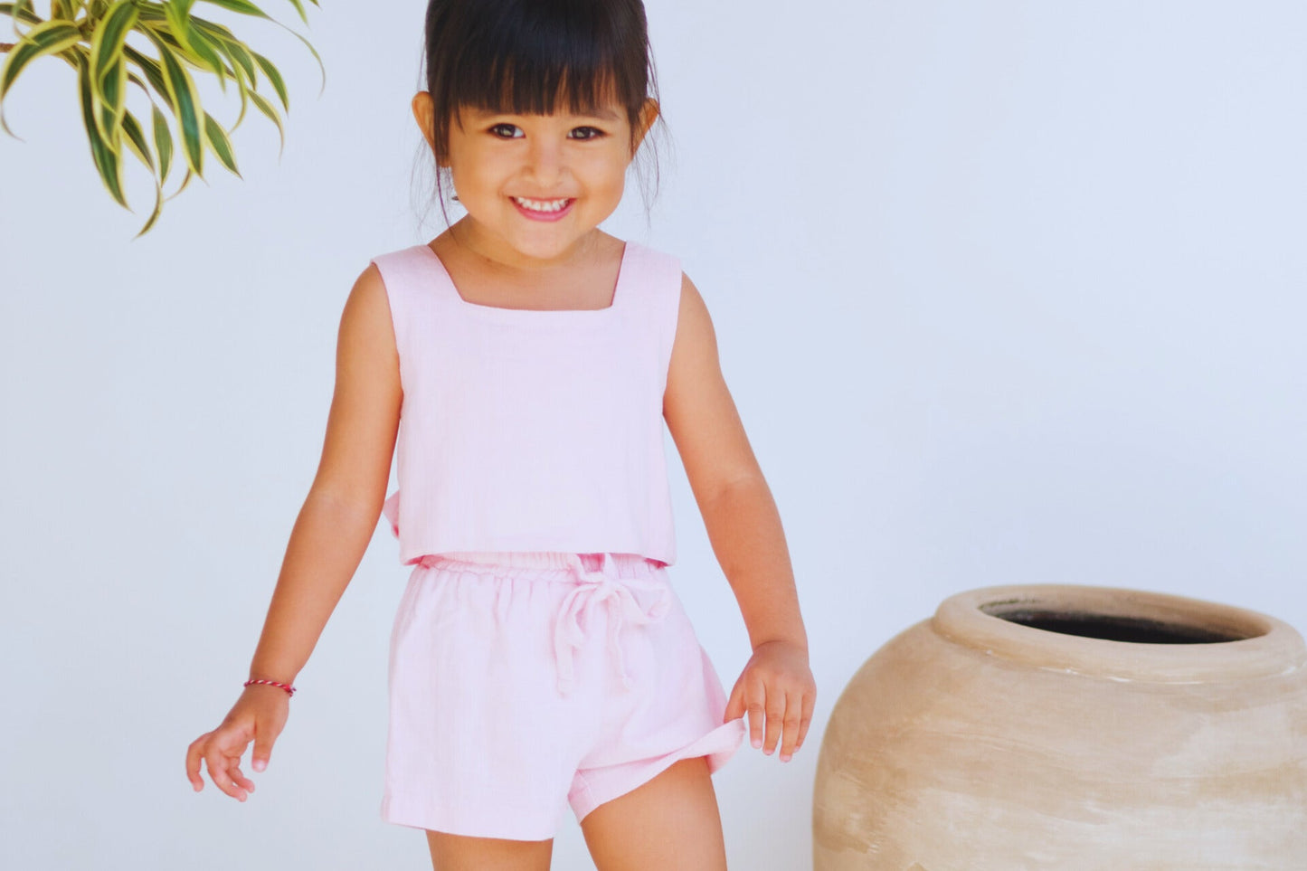 Lulu Set - Girls Pink Linen Two Piece Set | Cali Lu